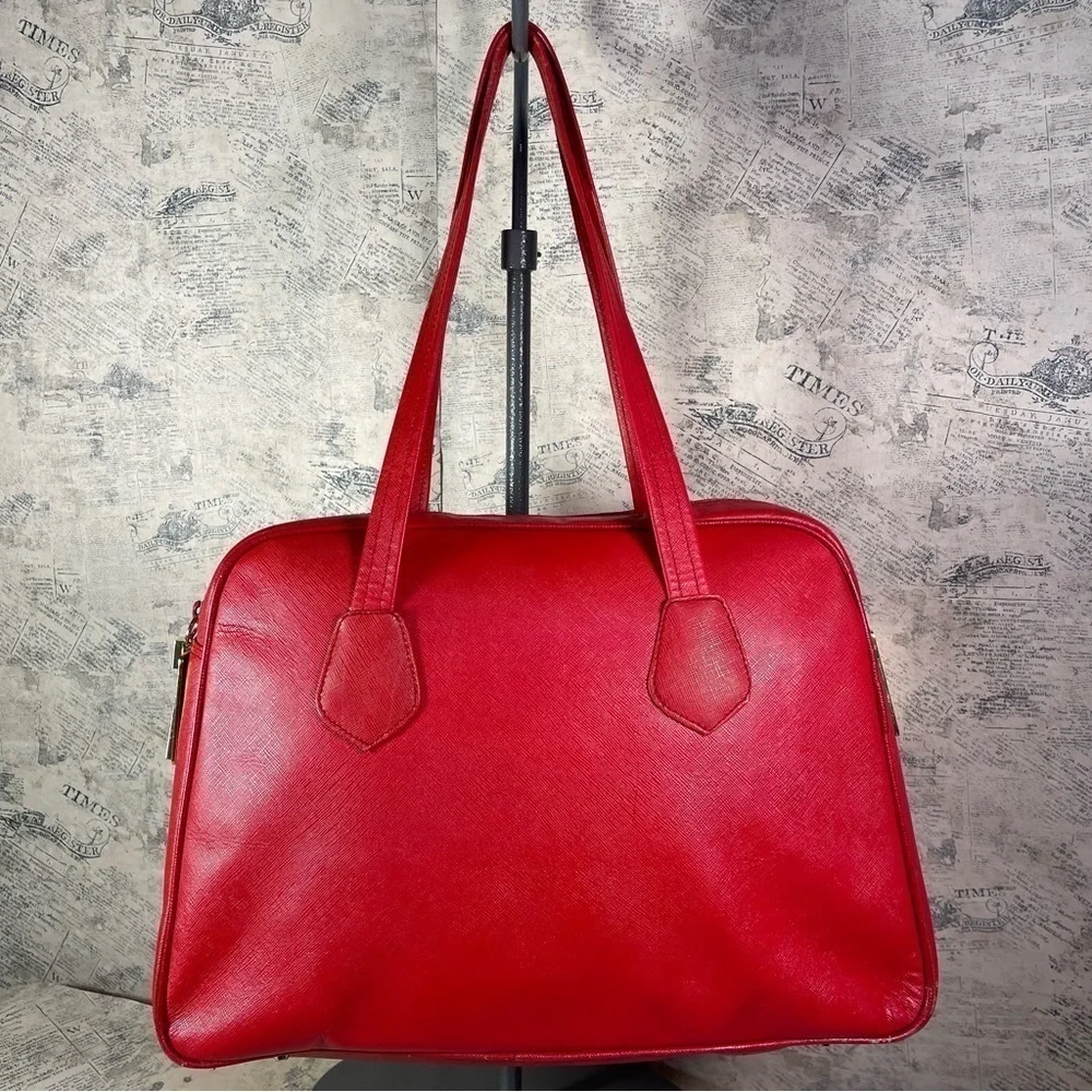 Valerie Stevens Red Leather Satchel Bag Top Handle Shoulder Purse Classic Bags